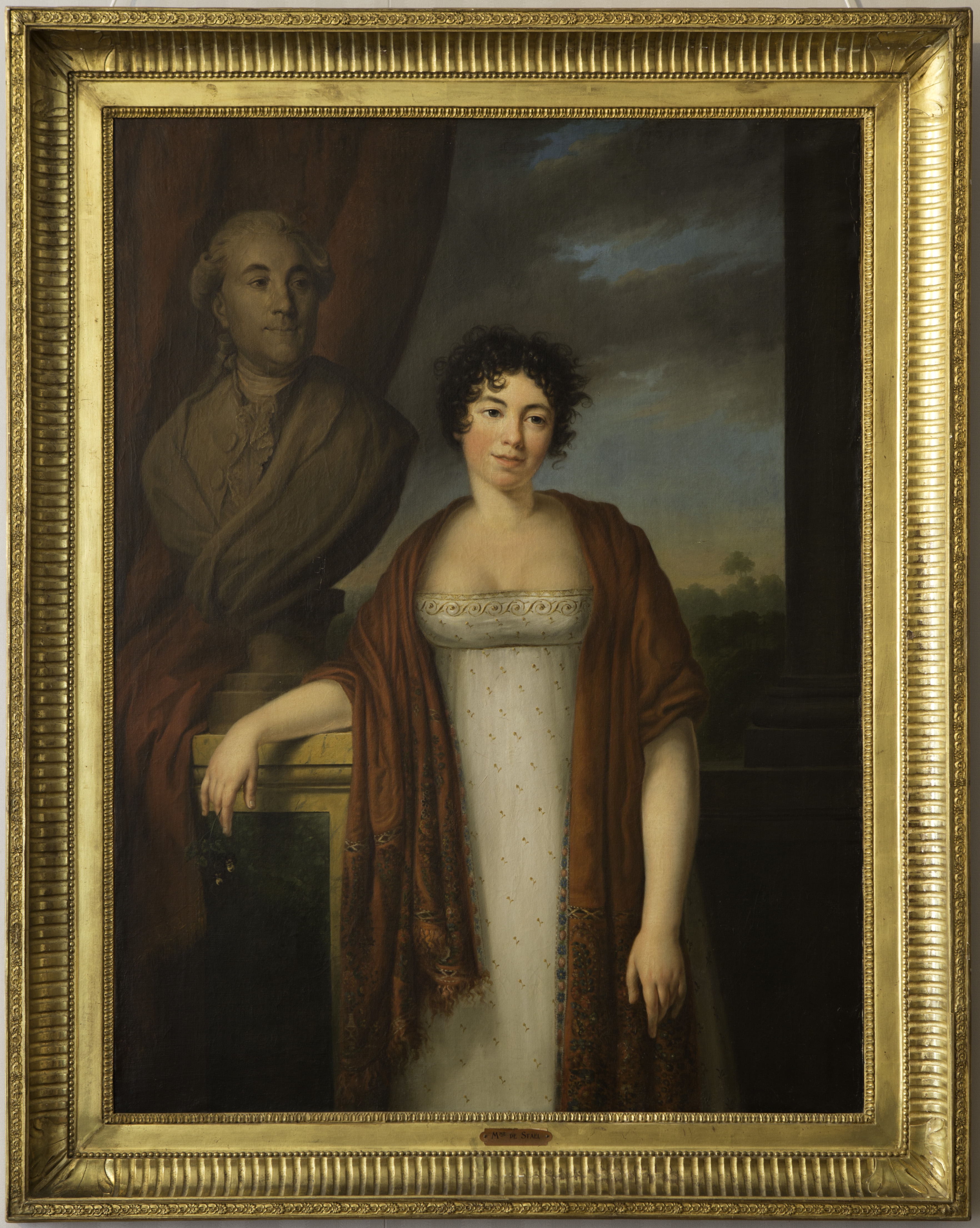 Portrait de Mde de Staël et buste Necker. Source Fondation O d'Haussonville